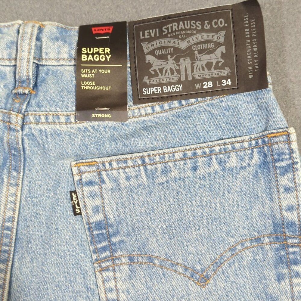 Levi's Jeans Men's 28x34 Blue Super Baggy Denim Cordura Drawstrings Retro NWT